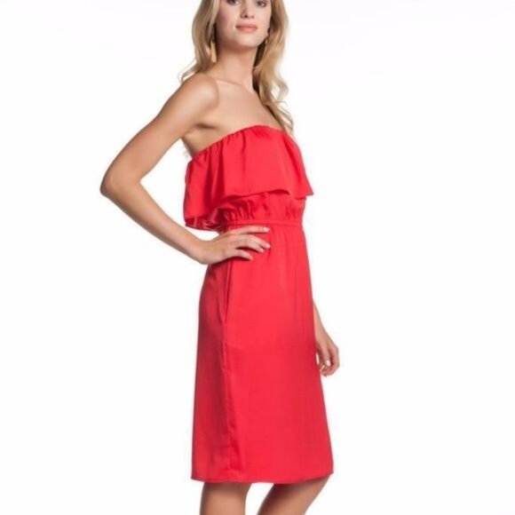 BCBGMAXAZRIA Malia Red Berry Off-Shoulder Dress M Crepe NWT $158 Island Vacay - Picture 2 of 13
